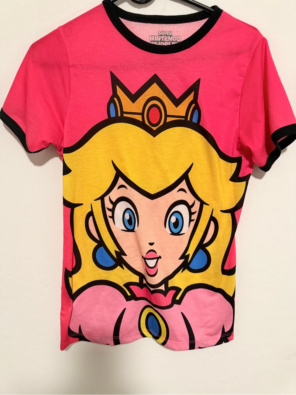 Nintendo Pink Princess Peach Graphic Ringer Tee with Black Trim